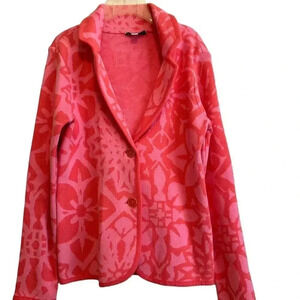 Pink Geometric Floral Sweater Soft Suiting Blazer